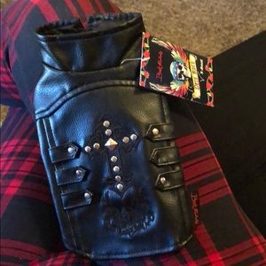 Bret Michaels dog leather shirt